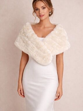 Handmade Ivory Bridal Wedding Stole Shawl Wrap Satin Lined 49”x 10”
